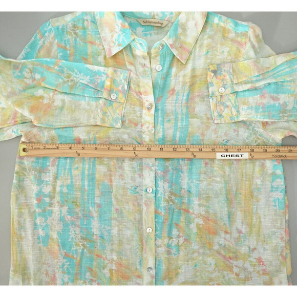 Soft Surroundings Shirt Medium Green Abstract Gauze Contrast Tunic Art to Wear - Picture 12 of 16